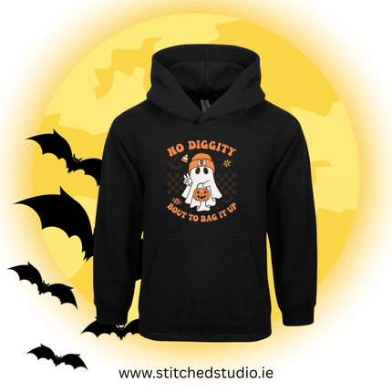 Halloween No Diggity Bout to Bag It up Kids Printed Hoodie