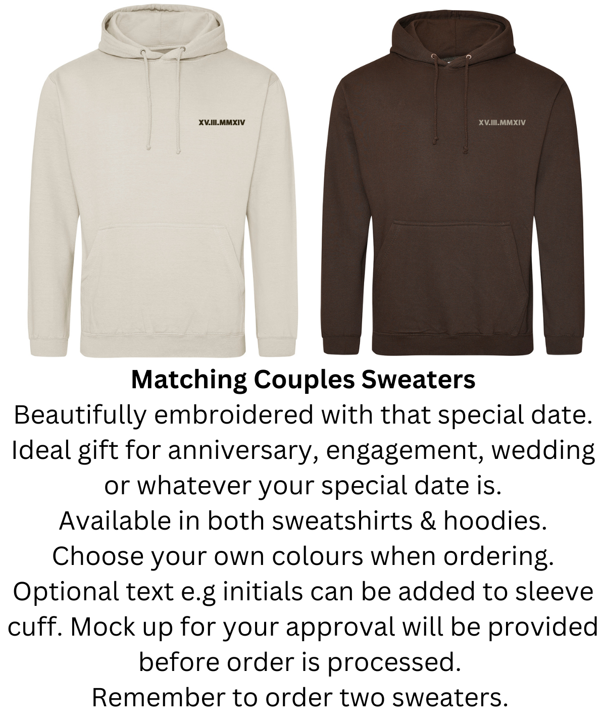 Custom Embroidered Couples Matching Sweatshirts Hoodie Stitched Studio