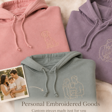 Custom Outline Embroidery Portrait From Photo Sweatshirt | Hoodie