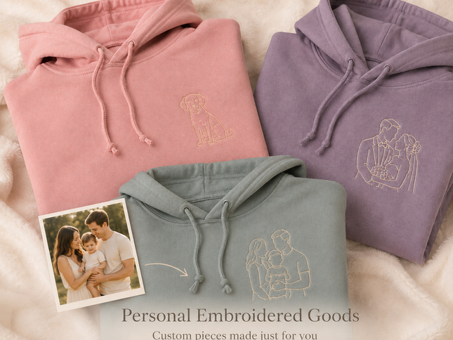 Custom Outline Embroidery Portrait From Photo Sweatshirt | Hoodie