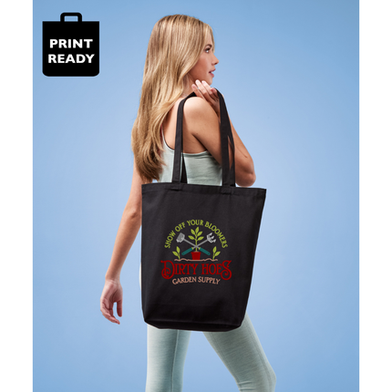 Recycled premium canvas ‘flat base’ shopper with Dirty Hoes Embroidery Detail