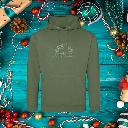 Minimalist Embroidered Family Christmas Scene Sweatshirt | Hoodie