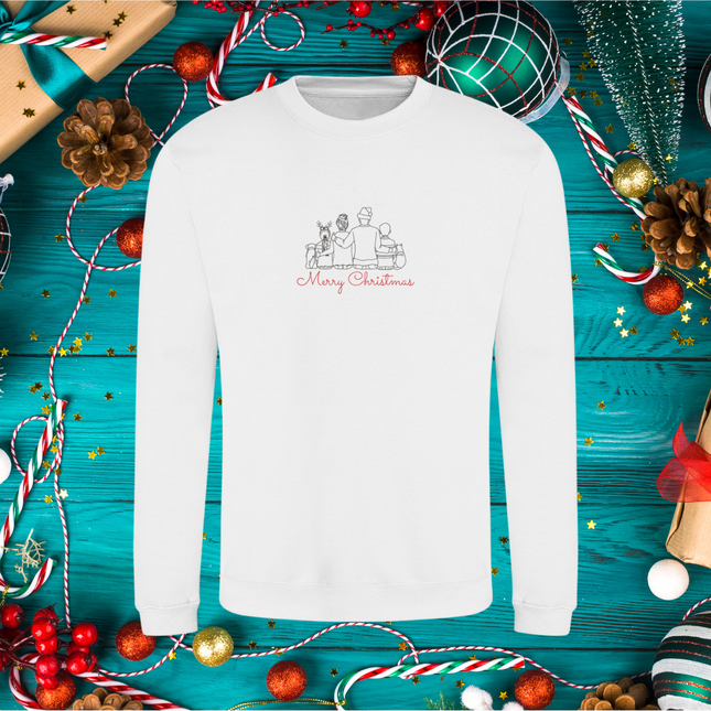 Minimalist Embroidered Family Christmas Scene Sweatshirt | Hoodie