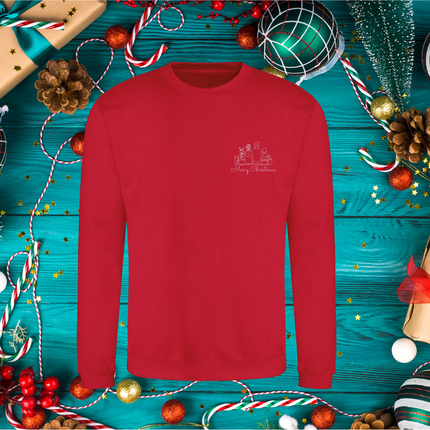 Minimalist Embroidered Family Christmas Scene Sweatshirt | Hoodie