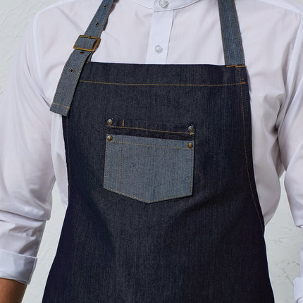 Domain contrast denim bib apron